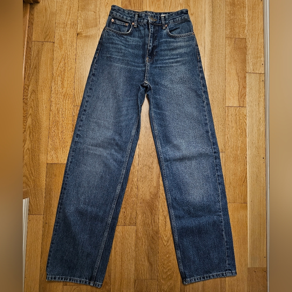 ❤️ 3/$25 Zara High Rise Wide Leg Full Length Denim Dark Wash Jeans Size 2 / 24
